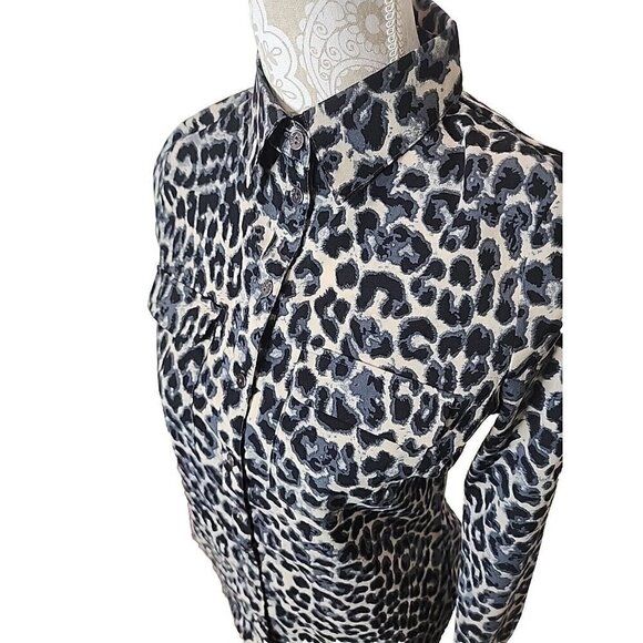 BCBGMaxAzria Black & Cream Animal Print Long Sleeve Button Down Blouse Top XS - Picture 2 of 8